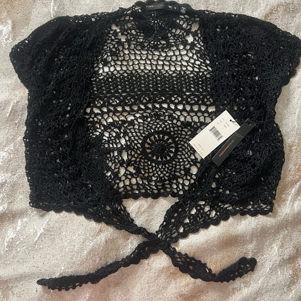 BCBG maxazria Black Crochet Shrug Cardigan! Never worn new with tags.